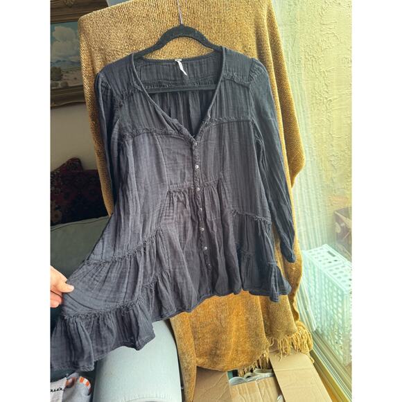 Free People Black Long Sleeve Tunic Top, Boho size XS - Picture 7 of 9